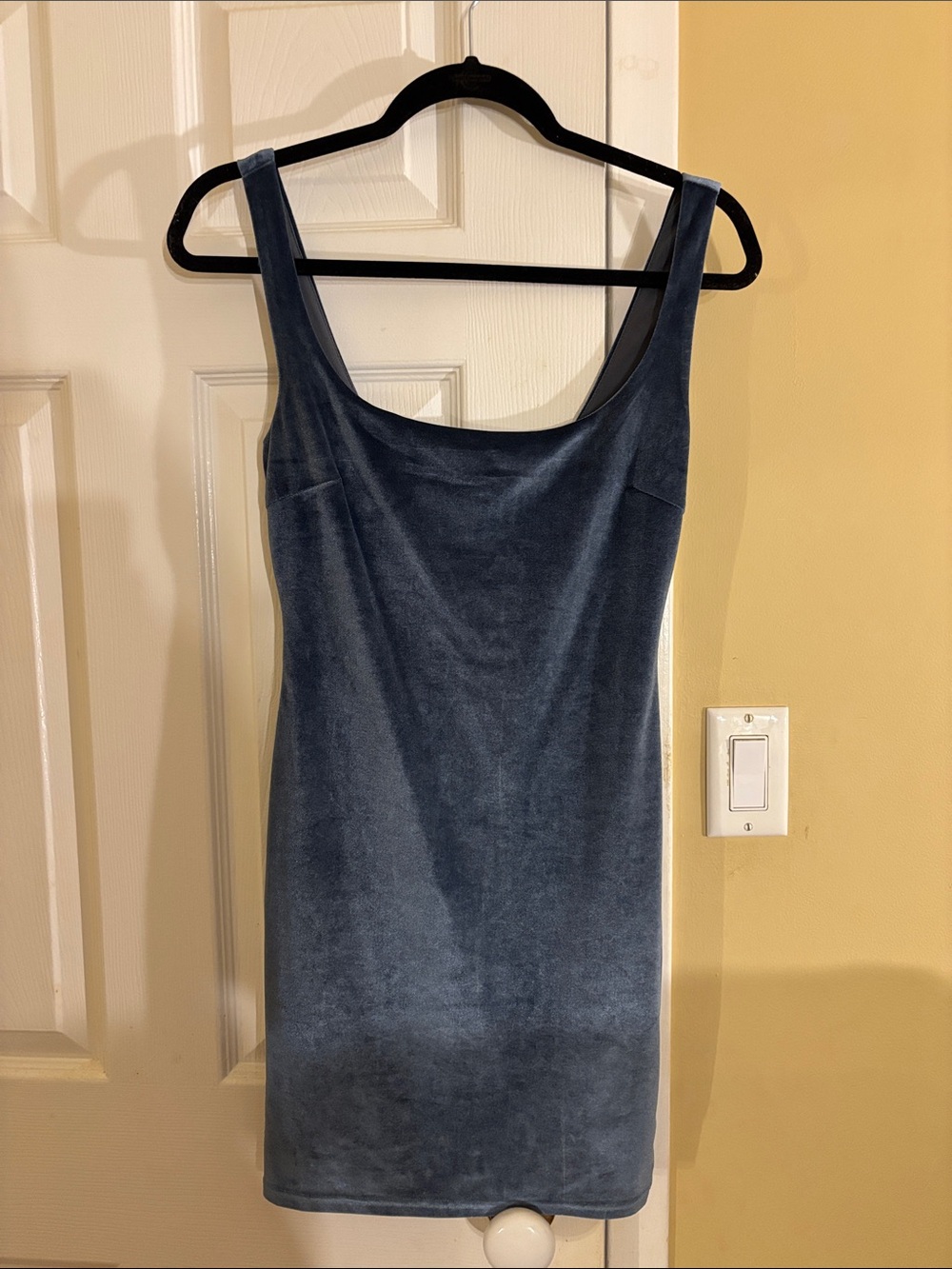 Article No. Velvet Scoop Mini Dress in Dusty Blue